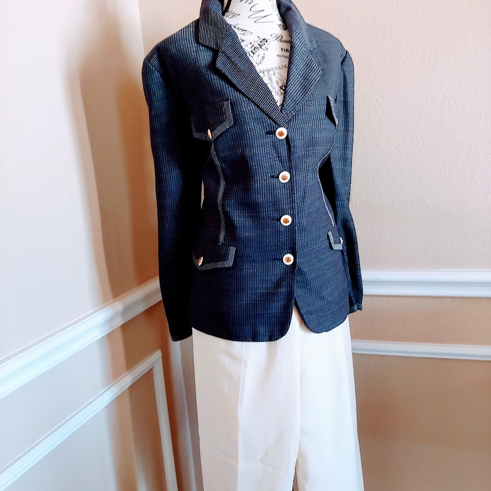 LOUIS FERAUD 14 NAVY WHITE LOGO TOP STITCH JACKET
